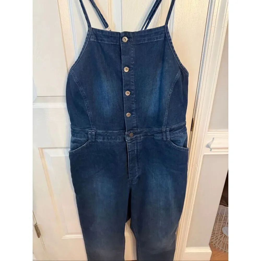 Anthropologie Pilcro Spaghetti Strap Raw Hem Denim Overalls sz 22W EUC